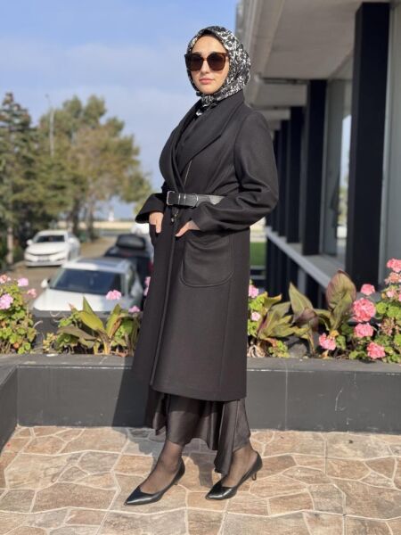 Misswhence Fermuar Detaylı Kemerli Kaşe Kap 36411 SİYAH - 38