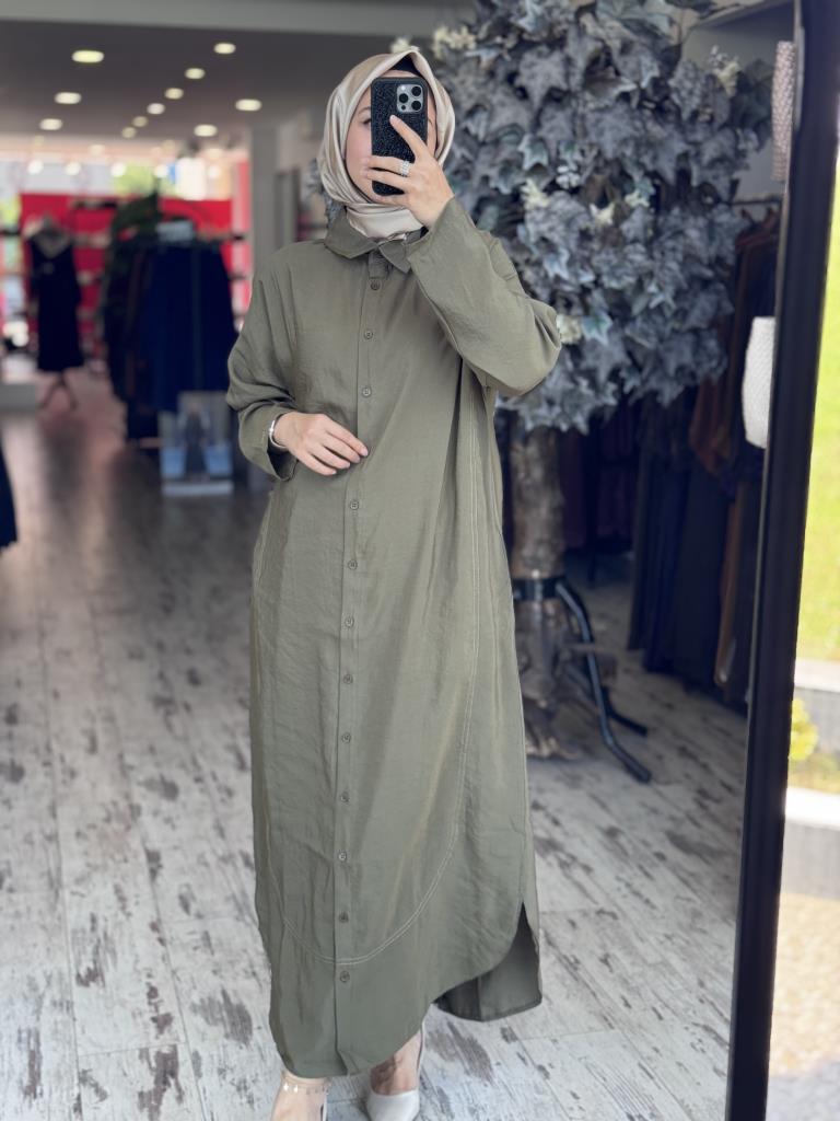 İnvee Tencel Gömlek Elbise 7010 HAKİ - 1