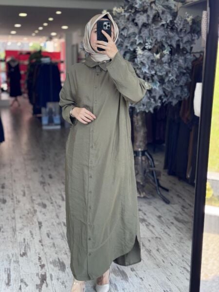 İnvee Tencel Gömlek Elbise 7010 HAKİ - 1