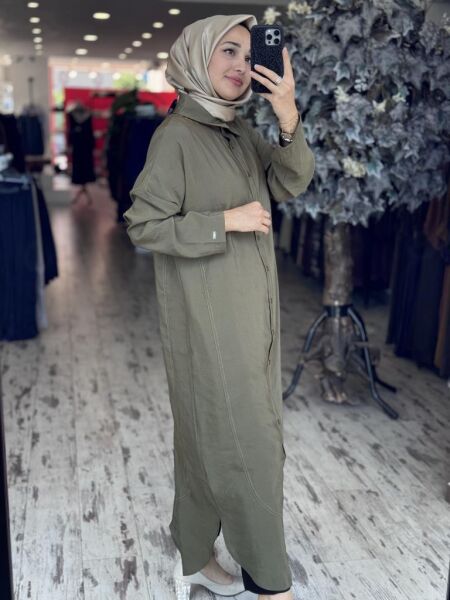 İnvee Tencel Gömlek Elbise 7010 HAKİ - 1
