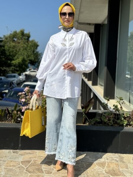 Ghisa Göğüs Ve Kol Detaylı Manişetli Poplin Gömlek 4525