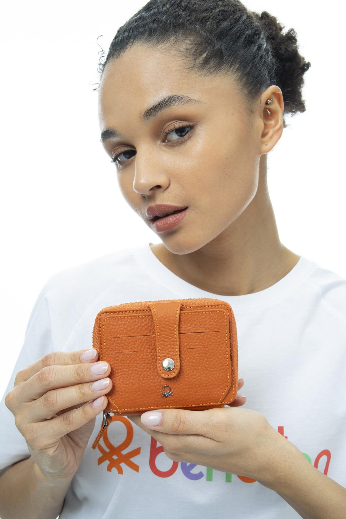 Benetton Fermuarlı Deri Cüzdan BNT1024 TURUNCU