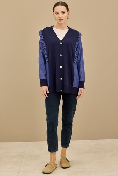 Tığ Triko Kolu Kot Detaylı Triko Kombinli Hırka HRK21918