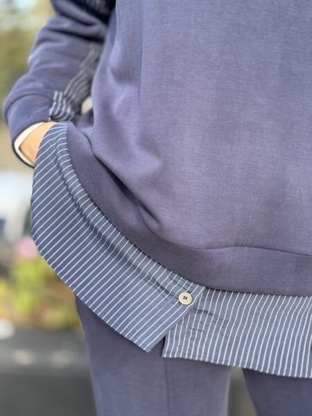 Tığ Triko Çizgi Poplin Kumaş Kombinli Tunik Pantolon Takım TKM5018