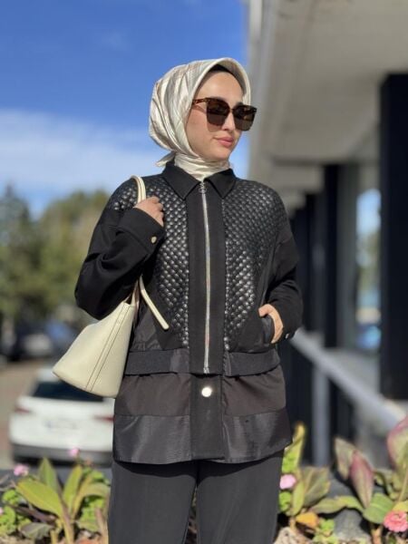 Ghisa Deri Payet ve Parça Detaylı Bomber Ceket 3239