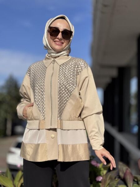 Ghisa Deri Payet ve Parça Detaylı Bomber Ceket 3239