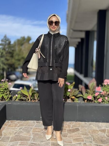 Ghisa Deri Payet ve Parça Detaylı Bomber Ceket 3239