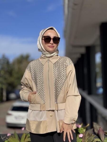 Ghisa Deri Payet ve Parça Detaylı Bomber Ceket 3239