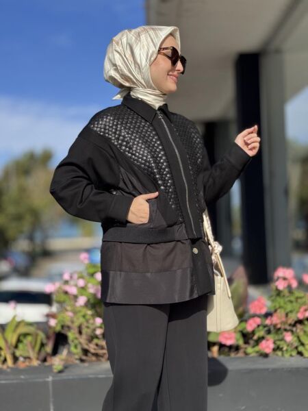 Ghisa Deri Payet ve Parça Detaylı Bomber Ceket 3239