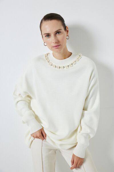 Touche Yakası İncili Triko Kazak 24F1XD053