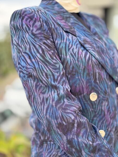 Vuu Mor Jakarlı Desenli Cupra Ceket Pantolon Takım