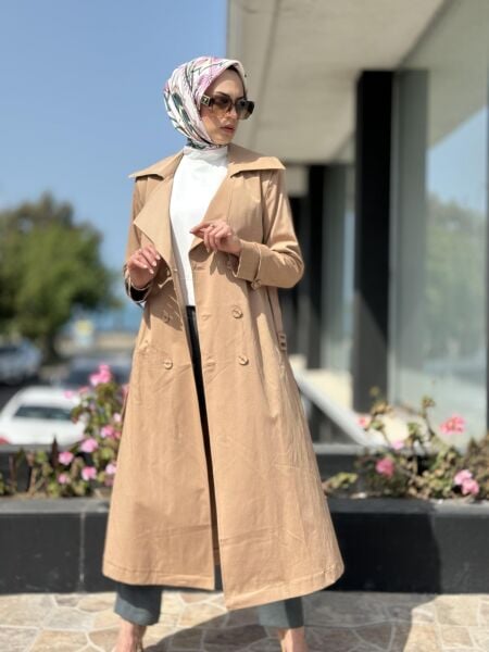 Almarwah Düğmeli Trench 404821 CAMEL - 42