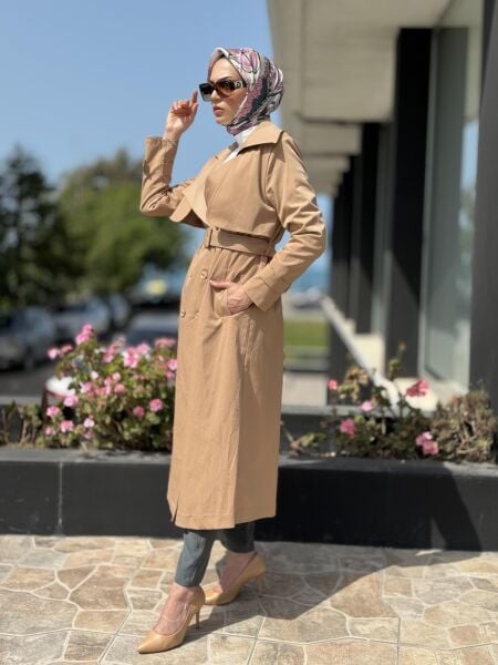 Almarwah Düğmeli Trench 404821 CAMEL - 42