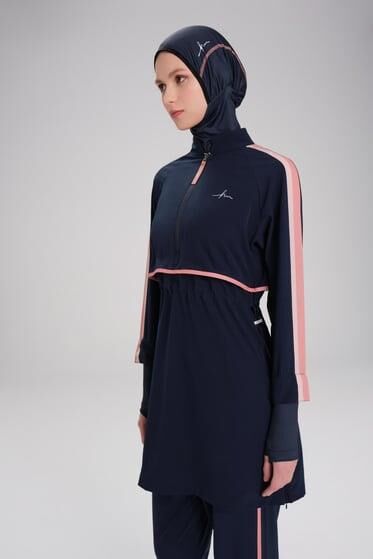 Haşema Esila H-Per Serisi 6 Parça Jileli Lacivert Tam Tesettür Mayo Takımı HSM3125 LACİVERT - 3XL