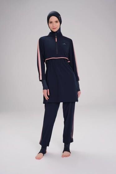 Haşema Esila H-Per Serisi 6 Parça Jileli Lacivert Tam Tesettür Mayo Takımı HSM3125 LACİVERT - 3XL