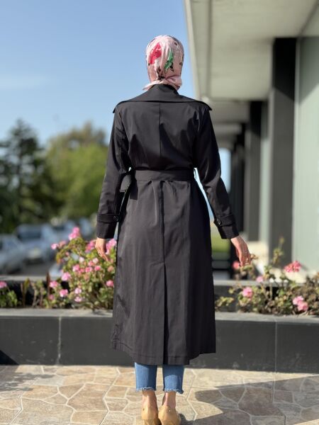 Almarwah Düğmeli Trench 404821 SİYAH - 36