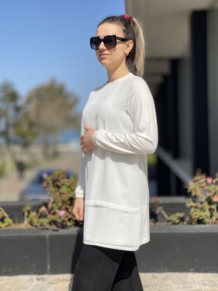 Ghisa Önü Şifon Uzun Kol Ribanalı Penye İçlik/Tunik G4761 EKRU - 3