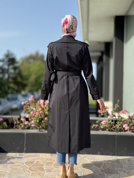 Almarwah Düğmeli Trench 404821 SİYAH - 42