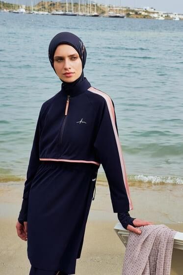 Haşema Esila H-Per Serisi 6 Parça Jileli Lacivert Tam Tesettür Mayo Takımı HSM3125 LACİVERT - XL