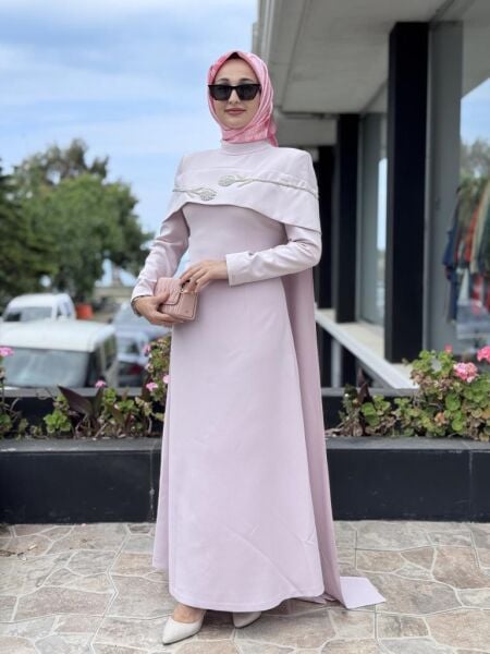 SENNA Vera Tesettür Abiye Dress SD2530012 PUDRA - 38