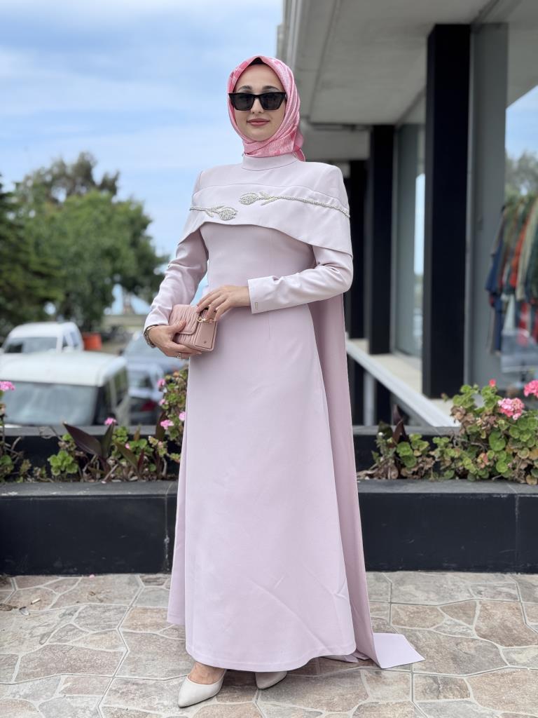 SENNA Vera Tesettür Abiye Dress SD2530012 PUDRA - 40