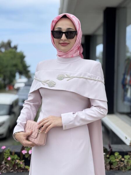 SENNA Vera Tesettür Abiye Dress SD2530012 PUDRA - 40