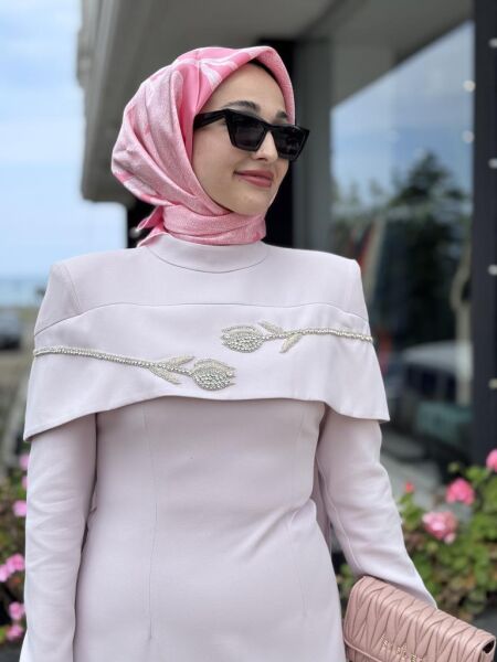 SENNA Vera Tesettür Abiye Dress SD2530012 PUDRA - 40