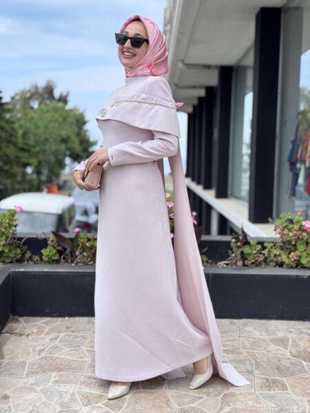 SENNA Vera Tesettür Abiye Dress SD2530012 PUDRA - 40