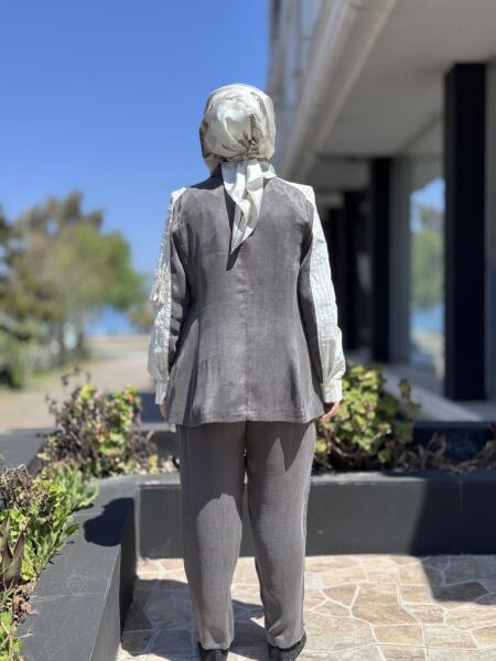 Almarwah Omuz Ve Kol Detaylı Cupra Ceket Pantolon Takım 202792