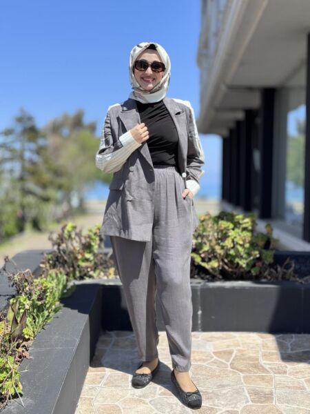 Almarwah Omuz Ve Kol Detaylı Cupra Ceket Pantolon Takım 202792