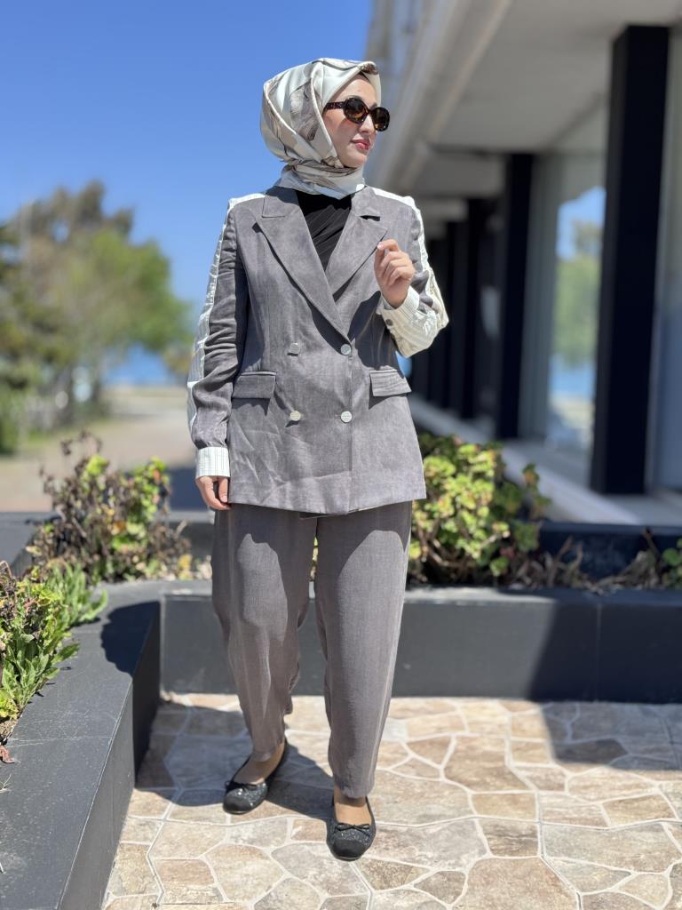 Almarwah Omuz Ve Kol Detaylı Cupra Ceket Pantolon Takım 202792