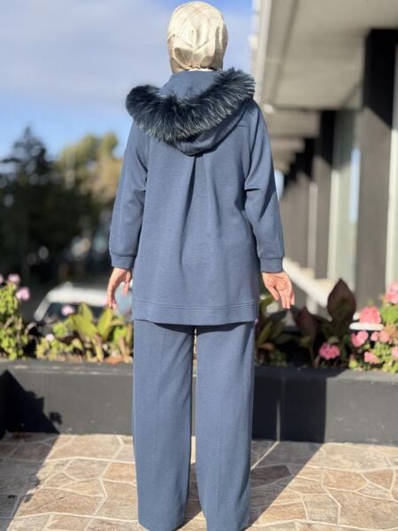 Qupra Yanları Fermuarlı Seyyar Kürk Kapüşonlu Kap Pantolon Takım WAC92000
