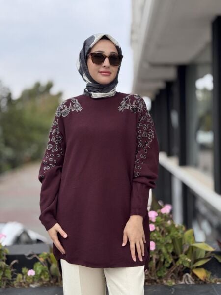 Tığ Triko Leopar Taş İşlemeli Bluz BLZ22002