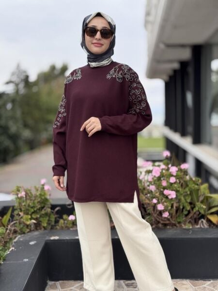 Tığ Triko Leopar Taş İşlemeli Bluz BLZ22002