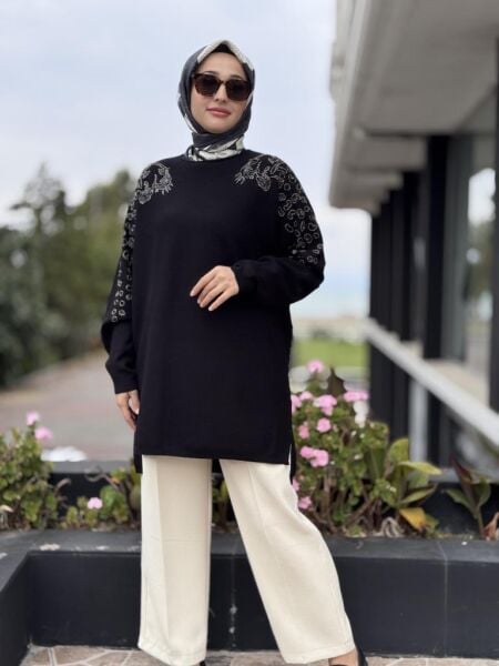 Tığ Triko Leopar Taş İşlemeli Bluz BLZ22002