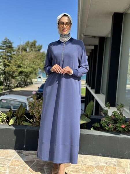 Tığ Triko Ribana Detaylı Yarım Fermuarlı Elbise ELB1768