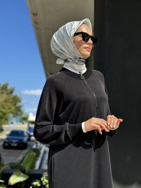 Tığ Triko Ribana Detaylı Yarım Fermuarlı Elbise ELB1768