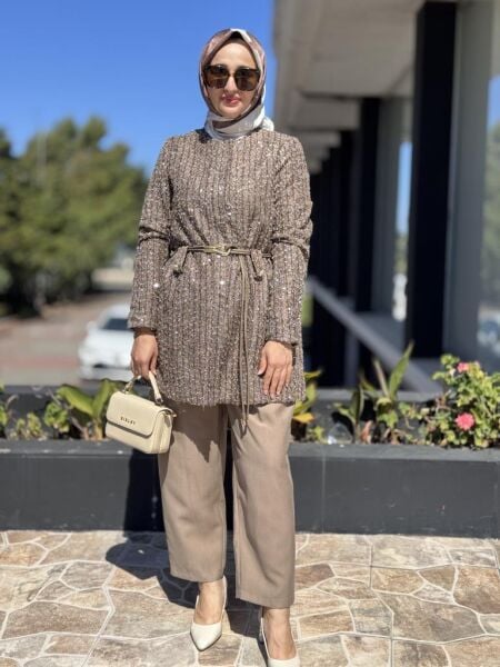 Ghisa Kemer Detaylı Payetli Ceket Pantolon Takım 3198