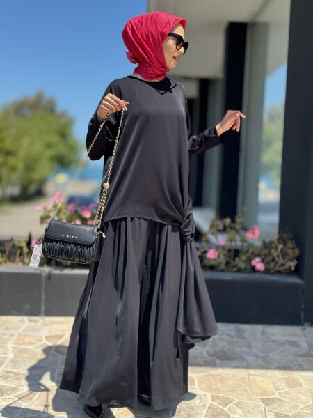 Almarwah Siyah Maxi Tunik Pantolon Takım 90315