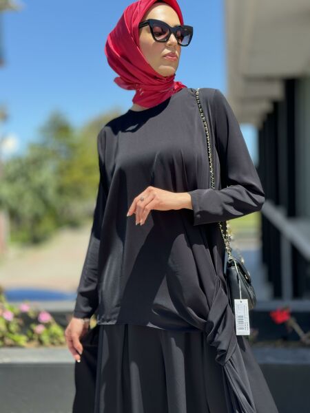 Almarwah Siyah Maxi Tunik Pantolon Takım 90315