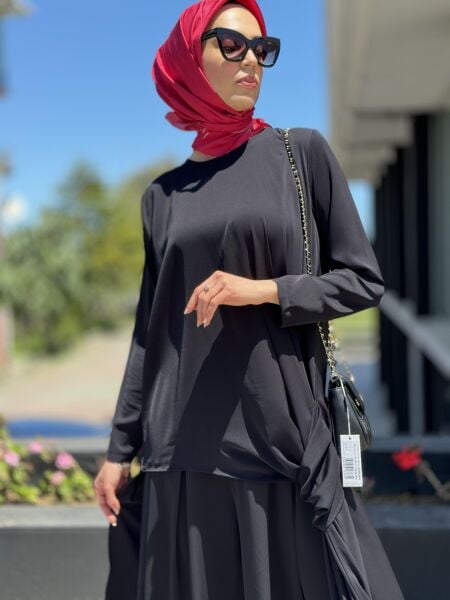 Almarwah Siyah Maxi Tunik Pantolon Takım 90315