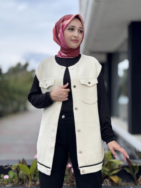 Tığ Triko Cep Detaylı Triko Yelek YLK22019