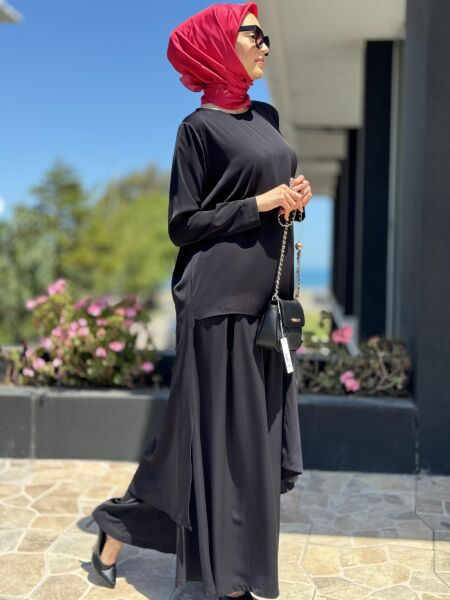 Almarwah Siyah Maxi Tunik Pantolon Takım 90315 SİYAH - 38