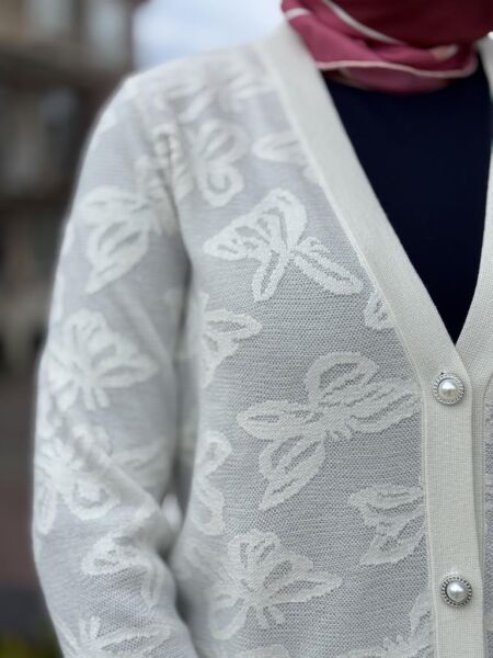 Tığ Triko Kelebek Sim Jakarlı Triko Hırka HRK21853