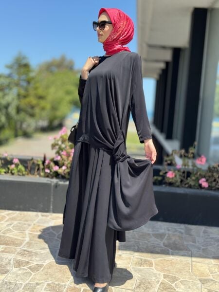 Almarwah Siyah Maxi Tunik Pantolon Takım 90315 SİYAH - 40