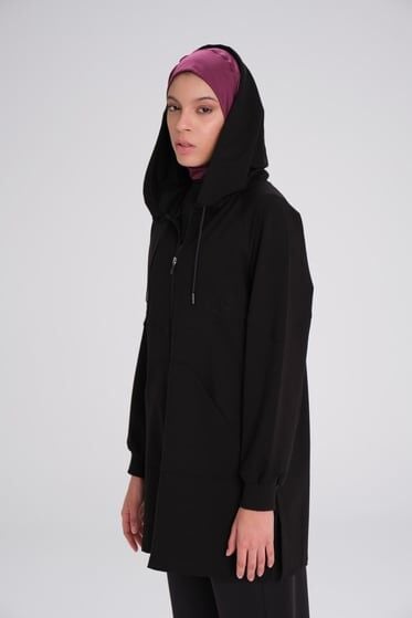 Haşema Yumuşak Dokulu Kapüşonlu Fermuarlı Basic Sweatshirt ACT15