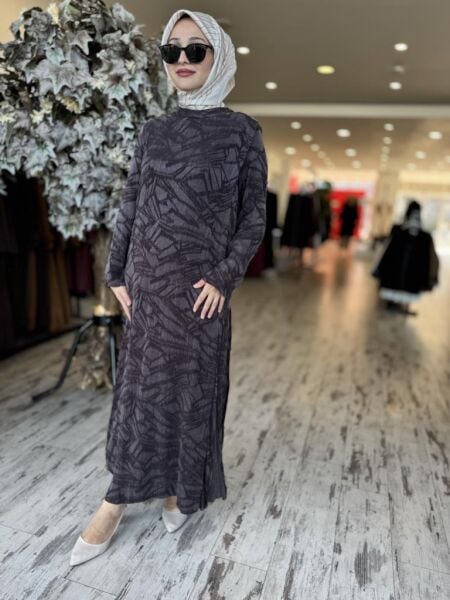 Almarwah Desenli Cupra İpek Elbise 303779