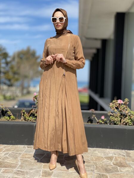 Misswhence Fermuarlı İpek Elbise 35800 CAMEL - 46