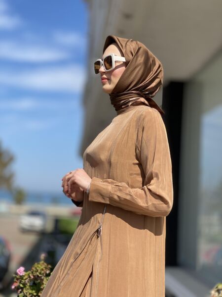 Misswhence Fermuarlı İpek Elbise 35800 CAMEL - 46