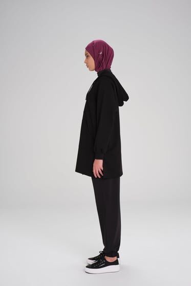 Haşema Yumuşak Dokulu Kapüşonlu Fermuarlı Basic Sweatshirt ACT15 SİYAH - S